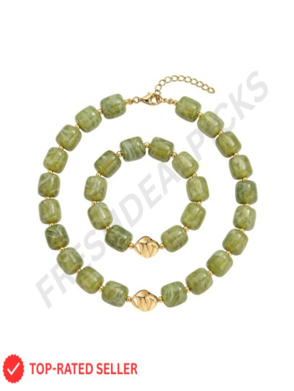 Chunky Resin Beaded Necklace & Bracelet Set Boho Statement Jewelry